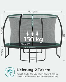 Trampolim Ø 366 cm com rede de Segurança preto-verde escuro