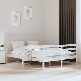 vidaXL Estrutura de cama king 150x200 cm madeira maciça branco