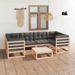 7 pcs conjunto lounge de jardim c/ almofadões pinho maciço