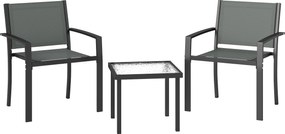 Outsunny Conjunto de Mesa e Cadeiras com 3 peças Conjunto de Jardim 2 Cadeiras de Textilene e Mesa de Vidro Cinza Claro | Aosom Portugal