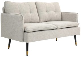 Sofá de 2 Lugares Moderno Estofado em Poliéster com 4 Almofadas Apoio para os Braços e Pés de Aço 139x68x80 cm Creme