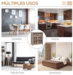 HOMCOM Aparador de Cozinha Armário Buffet com 2 Portas de Vidro e 2 Compartimentos Abertos Móvel Auxiliar de Armazenamento para Sala de Jantar Sala de Estar 90x40x100cm Carvalho