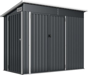 Abrigo de Jardim Exterior 2,7 m² 234x132x185 cm com Três Portas Fechadura e Grelhas de Ventilação Cinzento