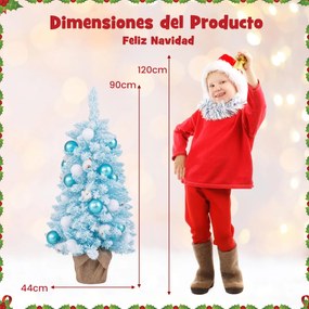 Mini Árvore de Natal artificial de mesa de 90 cm pré-decorada com 12 bolas de algodão 24 bolas decorativas Ramos de neve Azul