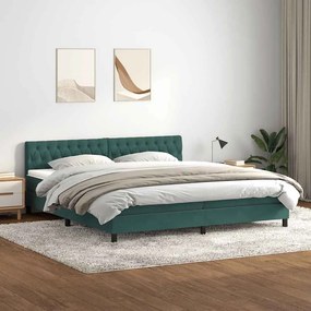 vidaXL Cama com molas colchão 200x210 cm veludo verde-escuro