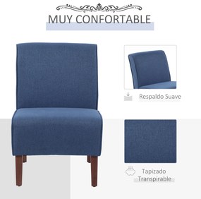 HOMCOM Poltrona de jantar Sala de estar sem braços Cadeira individual com assento acolchoado e pernas de madeira 57x76x83,5 cm Azul