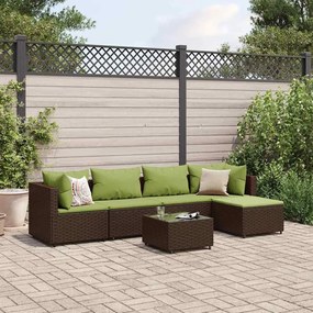 vidaXL 6 pcs conj. lounge jardim c/ almofadões 6 pcs vime PE castanho