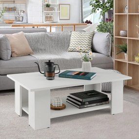 Mesa de centro moderna com estante aberta retangular em madeira para sala de estar 90 x 52 x 32 cm Branco