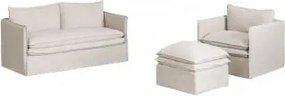 Conjunto De Sala Com Sofá De 2 Lugares, Poltrona E Puff Em Linho E Algodão Grace Tecido Beige - Sklum