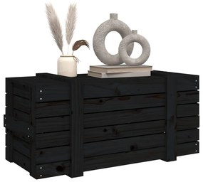 Caixa de arrumação 91x40,5x42 cm madeira de pinho maciça preto