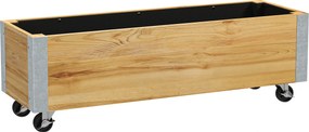 Outsunny Jardineira em Rodízios Jardineira Retangular Feltro de Drenagem Metal Madeira Maciça 96x30,6x30 cm Madeira Natural | Aosom Portugal