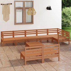 vidaXL 9 pcs conjunto lounge de jardim pinho maciço castanho mel