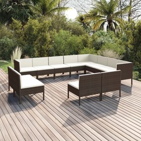 vidaXL 12 pcs conjunto lounge jardim c/ almofadões vime PE castanho