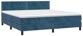 Cama box spring c/ colchão/LED 180x200 cm veludo azul-escuro