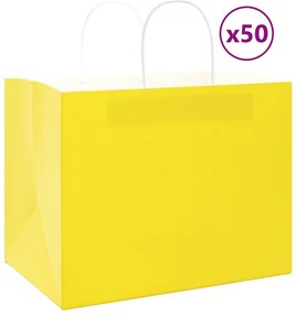 vidaXL Sacos de papel 50 unid com alças amarelo 32x22x24 cm