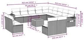 14 pcs conj. sofás jardim c/ almofadões vime PE bege misturado