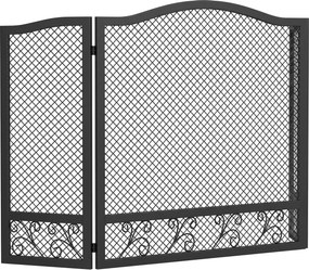 Resguardo Anti-Faíscas para Lareira Dobrável de 3 Painéis em Metal com Design Floral para Casa 107x60 cm Preto