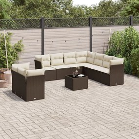 vidaXL 10 pcs conj. sofás jardim com almofadões vime PE castanho