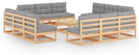 vidaXL 13 pcs conjunto lounge de jardim c/ almofadões pinho maciço