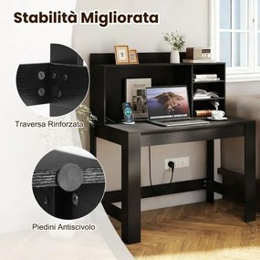 Secretária de computador 108 x 60 x 125 cm com estante com tomadas e orifício para cabos Preta