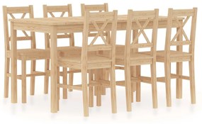 vidaXL 7 pcs conjunto de jantar em madeira de pinho