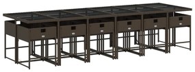 13 pcs conjunto jantar p/ jardim c/ almofadões vime PE castanho