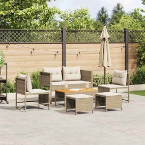 vidaXL Conjunto de Sofá para Exterior Bege e Creme Rattan e Tecido Médio