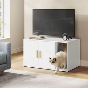 Móvel para caixa de areia para gatos com divisória removível 80 x 50 x 45 cm (CAIXA PLASTICA NÃO INCLUIDA), branca