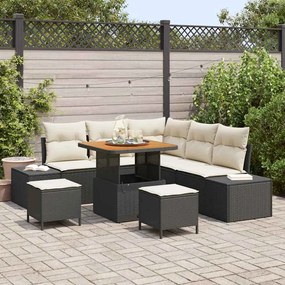Conjunto de Sofá para Jardim vidaXL 8 Peças com Almofadas Preto Rattan Poliéster