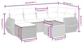 7 pcs conjunto de sofás p/ jardim c/ almofadões vime PE preto