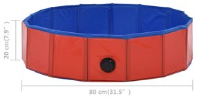 Piscina para cães dobrável 80x20 cm PVC vermelho