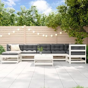vidaXL 8pcs conjunto lounge jardim c/ almofadões madeira maciça branco