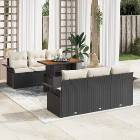 Conjunto de Sofá para Jardim de 7 Peças com Almofadas Preto Polirattan
