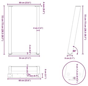 Pernas p/ mesa de jantar 2 pcs forma U 60x(72-73) cm aço branco