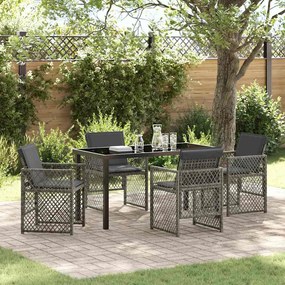 Conjunto de Jantar de 5 Peças para Jardim com Almofadas em Cinza de Polirattan