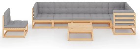 8 pcs conjunto lounge de jardim c/ almofadões pinho maciço
