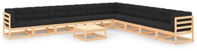 vidaXL 11 pcs conjunto lounge de jardim c/ almofadões pinho maciço