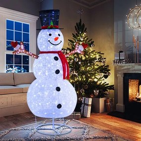 Boneco de neve de Natal de 184 cm com luzes incorporadas Chapéu de Natal, mãos com ramos e motivos de flocos de neve Decoração de Natal para jardim