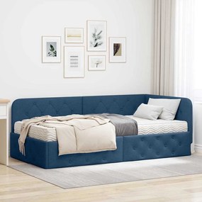 vidaXL Estrutura de Cama de Canto com colchão Azul 90 x 200 cm tecido