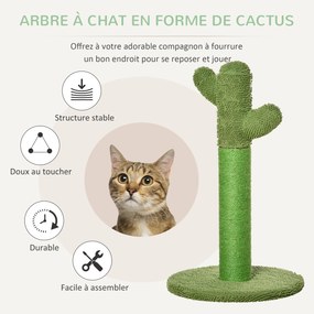 Arranhador para gatos 40 x 40 x 65 cm de interior em forma de cacto, árvore para gatos em sisal resistente com base, verde