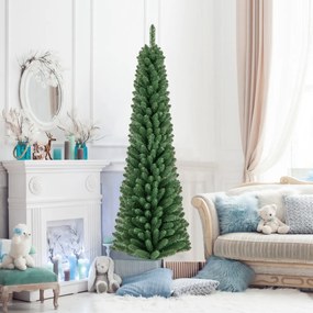 Árvore de Natal Artificial 180 CM  forma Lápis com 392 pontas de ramos Base de fio de memória Base de metal Decoração de árvore fina Verde