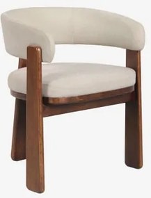Cadeira De Jantar Com Braços Estofada E Em Madeira De Carvalho Carbalis Carvalho Escuro Castanho & Chenille Beige Creme - Sklum
