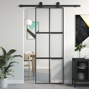 Porta deslizante 76x205 cm vidro temperado e alumÃnio preto