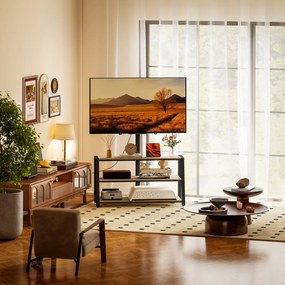 Móvel para televisão com suporte para televisores de 32 a 70 polegadas, prateleiras abertas, ângulo ajustável de 35°, 108 x 41 x 135 cm, efeito de mad