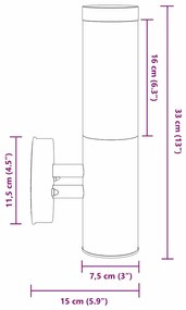 Luz de Parede Externa Prateado Aço Inoxidável IP44