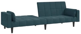 Sofá-cama 2 lugares com duas almofadas veludo azul