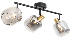 Candeeiro de teto com focos oblongo preto com vidro fumê 3-luzes - Zuzanna