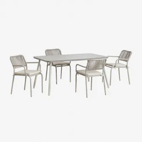 Conjunto De Mesa Retangular Arhiza, 160 X 90 Cm, E 4 Cadeiras De Jardim Empilháveis De Alumínio. Verde Cáqui - Sklum