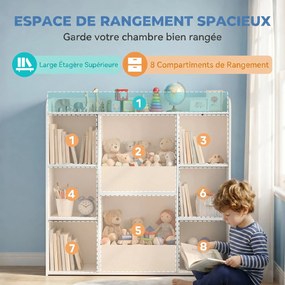 Móvel de arrumação infantil, estante infantil com 8 compartimentos e prateleira superior, 104 x 29 x 101,5 cm, branco