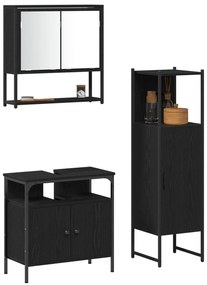 Conjunto de Móveis de Casa de Banho 3 Peças Carvalho Preto Madeira Eng